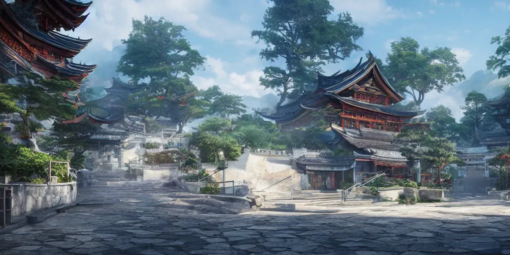 Image similar to hutao from genshin impact, unreal 5, hyperrealistic, realistic, photorealistic, dynamic lighting, highly detailed, cinematic landscape, studio landscape, studio lighting