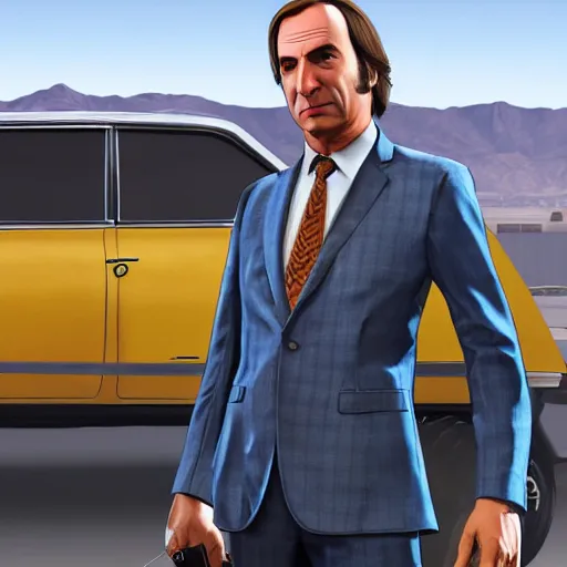 Image similar to saul goodman as a grand theft auto 5 character