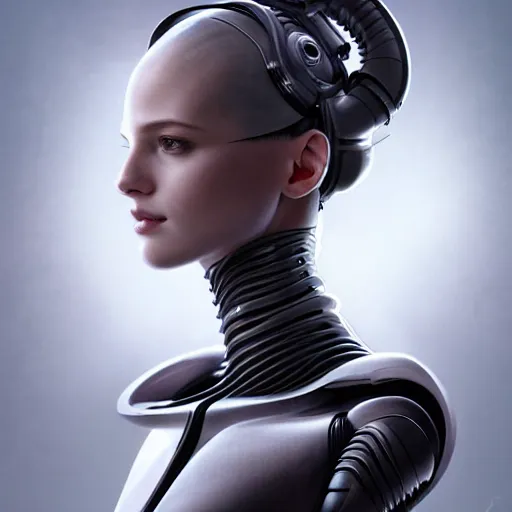 Image similar to Mechanical female android looking, cinematic lighting, intricate, elegant, super highly detailed, art station, concept art, smooth, sharp focus, no blur, no dof, extreme illustration, Unreal Engine 5, Photorealism, HD quality, 8k resolution, cinema 4d, 3D, beautiful, delicate, art by artgerm and greg rutkowski and alphonse mucha and loish and WLOP