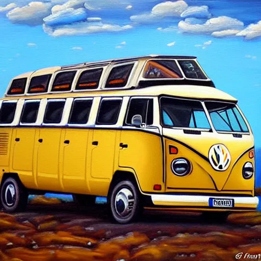 Image similar to a detailed oil painting of a vw bus