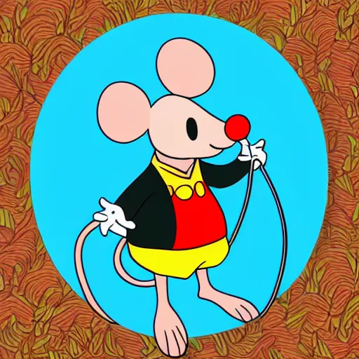 Prompt: cartoon mouse with drum, forrest background, digital art, close up