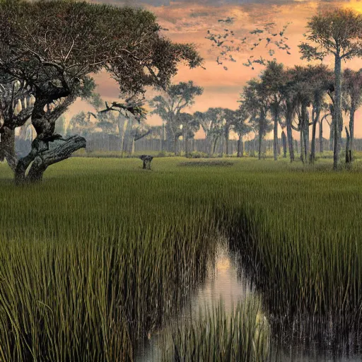 Image similar to marshes near charleston, national geographic photo, photorealistic, hyper detailed