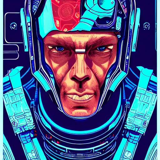 Image similar to close up portrait of a 23rd century Space Pirate by James Jean Dan Mumford Strongstufftom, most wanted, skull helmet, glorious data traveler, Ghost in the shell, Akira, cyberpunk, Blade Runner