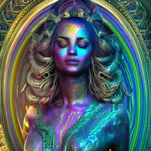 Image similar to psychadelic goddess made of golden marble, beautiful face, hyper detailed, flowing psychadelic background intricate and detailed, ornate 8 k gorgeous intricate detailed, octane render