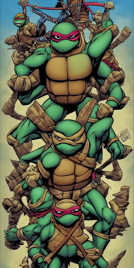 Prompt: Teenage mutant ninja turtle comic book cover illustration by brom