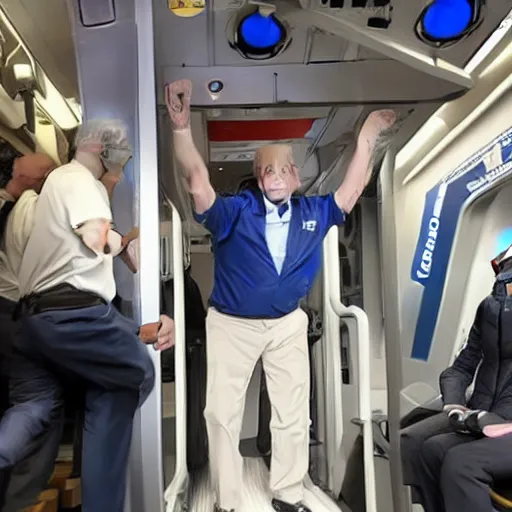 Image similar to cybernetic joe biden riding Amtrak