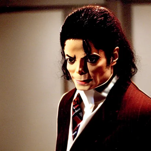Image similar to michael jackson as the american psycho, cinematic still