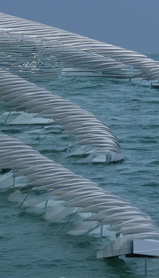 Image similar to color pentax photograph of pristine zaha hadid storm surge barriers. very beautiful!!