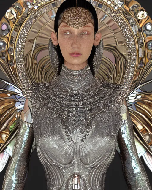 Prompt: a highly detailed metahuman 4 k close up render of an alien goddess bella hadid monument persephone in iris van herpen dress schiaparelli in diamonds crystals swarovski and jewelry iridescent in style of alphonse mucha gustav klimt trending on artstation made in unreal engine 4