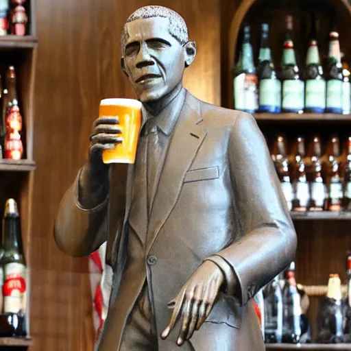 Image similar to a statue of obama drinking beer, handcrafted marble, presidential statue, obama, beer