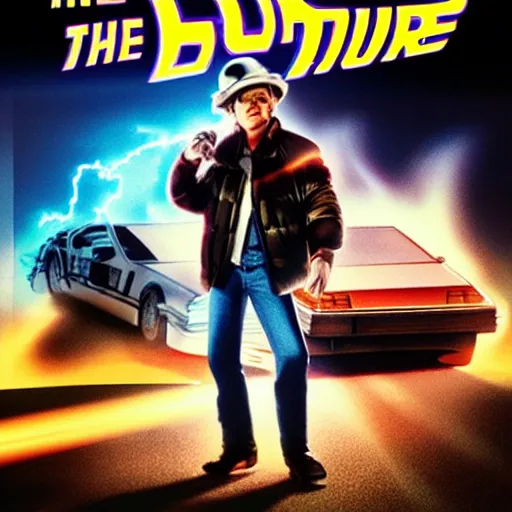 Image similar to back to the future poster, cinematic, realistic, octane render