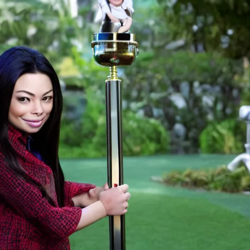 Image similar to Miranda Cosgrove as Meilin Lee in disney turning red live action, 8k full HD photo, cinematic lighting, anatomically correct, oscar award winning, action filled, correct eye placement,