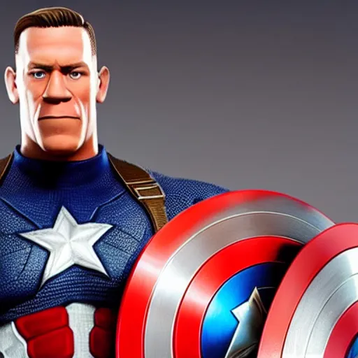 Image similar to John Cena wearing captain America's uniform, as a Fortnite character, cinematic, detailed