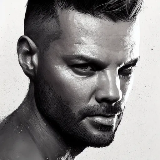 Image similar to portrait of a bald!!! ricky martin in mid thirties with gray designer stubble!!!!!!! by greg rutkowski, attractive, highly detailed portrait, scifi, digital painting, artstation, concept art, smooth, sharp foccus ilustration, artstation hq