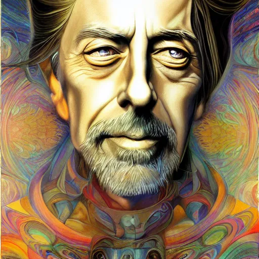 Image similar to Anna Dittmann painting of Alan watts, trending on art station, drawn by alex grey