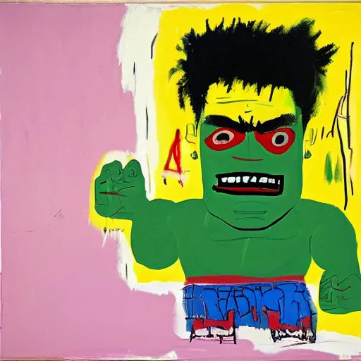 Image similar to a Painting by Jean Michel Basquiat about The Hulk