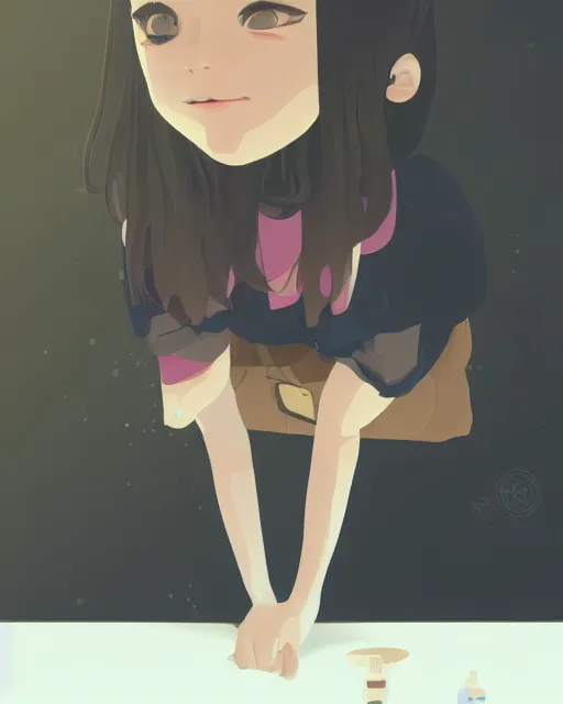 Image similar to a little girl is doing a science experiment. clean cel shaded vector art. minimalist illustration art by lois van baarle, artgerm, helen huang, by makoto shinkai and ilya kuvshinov, rossdraws