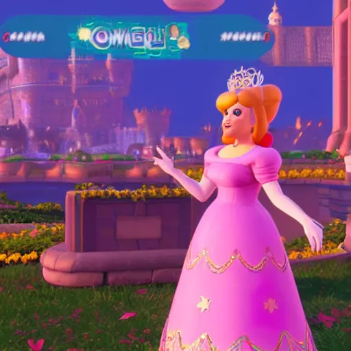 Image similar to an in-game screenshot of Adele as Princess Peach in Super Mario Odyssey