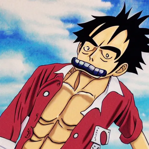 Image similar to [ luffy mustache ] ( by takao saito )