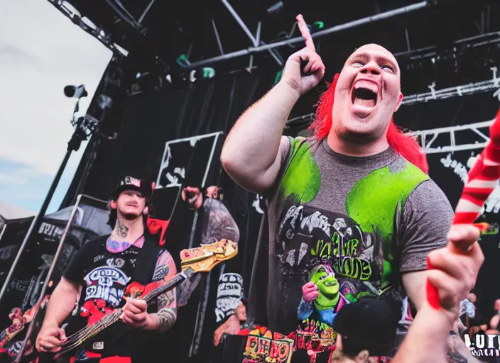 Image similar to photo still of shrek at the vans warped tour 2 0 1 8!!!!!!!! at age 3 6 years old 3 6 years of age!!!!!!!! getting lit in the pit, 8 k, 8 5 mm f 1. 8, studio lighting, rim light, right side key light