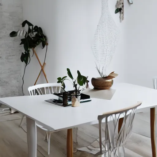 Image similar to a modern fashionable white wooden table design in a white studio environment