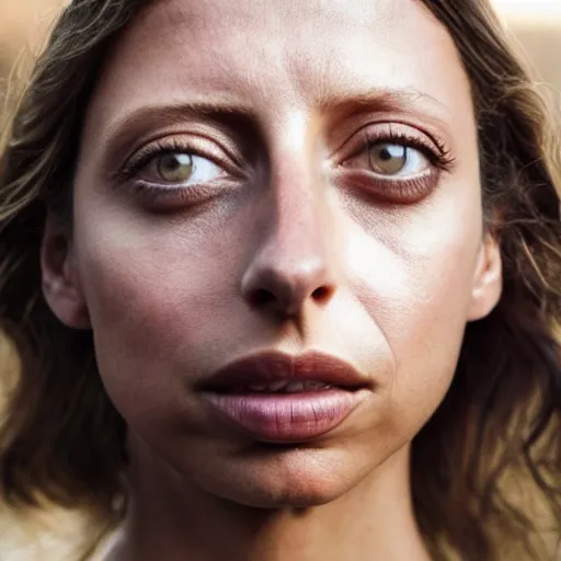 Prompt: beautiful close - up shot of angela sarafyan as clementine in westworld who looks into the distance, beautiful natural light, golden hour, focus on her face, photorealistic, fujifilm x - pro 2, by annie leibowitz
