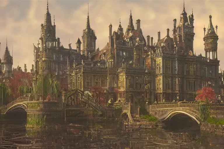 Image similar to a magnificent fantasy city. victorian-style. photorealism.