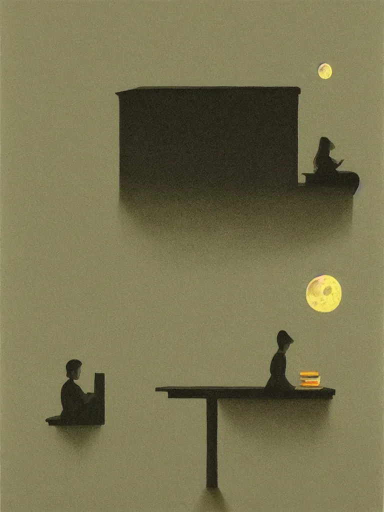 Image similar to artwork by quint buchholz, music, moon, night, quiet.