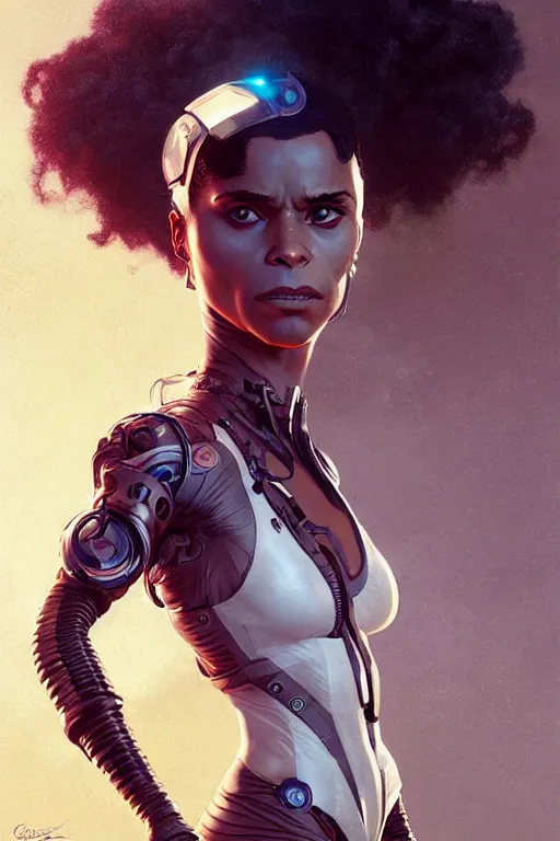 Prompt: cyborg zazie beetz as aeon flux profile picture by Greg Rutkowski, dynamic pose, intricate, futuristic, fantasy, elegant, by Stanley Artgerm Lau, greg rutkowski, thomas kindkade, alphonse mucha, loish, norman Rockwell,