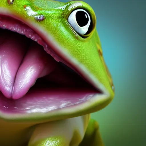 Prompt: a photo - realistic digital art of a frog prince screaming