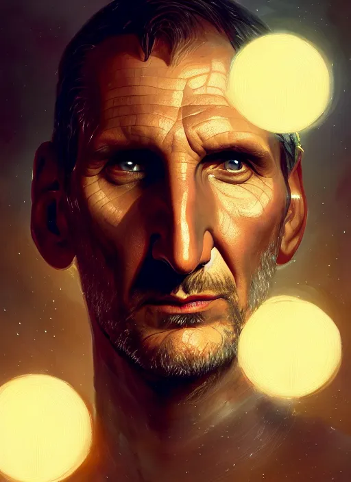 Image similar to portrait of christopher eccleston, intricate, elegant, glowing lights, highly detailed, digital painting, artstation, concept art, smooth, sharp focus, illustration, art by wlop, mars ravelo and greg rutkowski