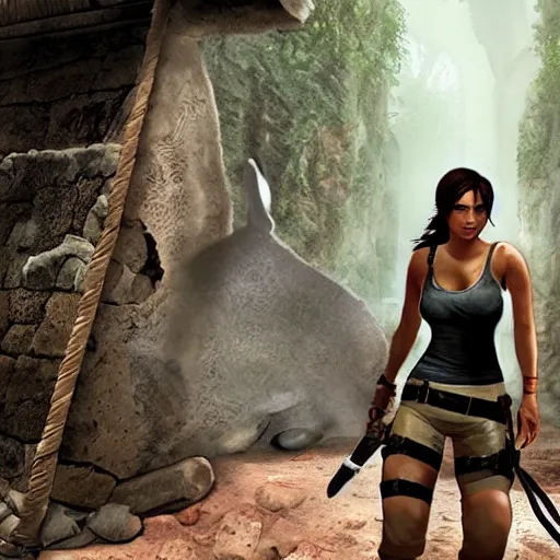 Prompt: a rabbit in the video game Tomb Raider 2013