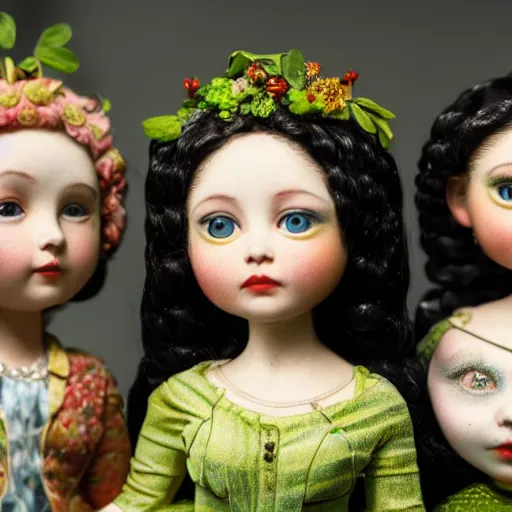 Prompt: A detailed photo of a Mark Ryden diorama titled 'Allegory of the Four Seasons', sigma 85mm f/1.4