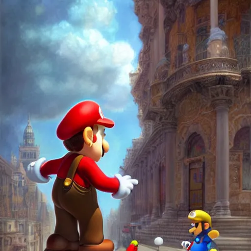 Image similar to photorealistic super mario, detailed, centered, digital painting, artstation, concept art, donato giancola, joseph christian leyendecker, wlop, boris vallejo, breathtaking, 8 k resolution, extremely detailed, beautiful, establishing shot, artistic, hyperrealistic, beautiful face, octane render, cinematic lighting, dramatic lighting, masterpiece