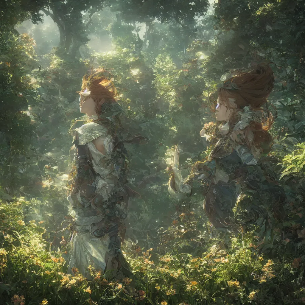 Image similar to a portrait of the emerald herald in the garden, intricate, tone mapped, ambient lighting, highly detailed, digital painting, concept art, sharp focus, by makoto shinkai and akihiko yoshida and wlop