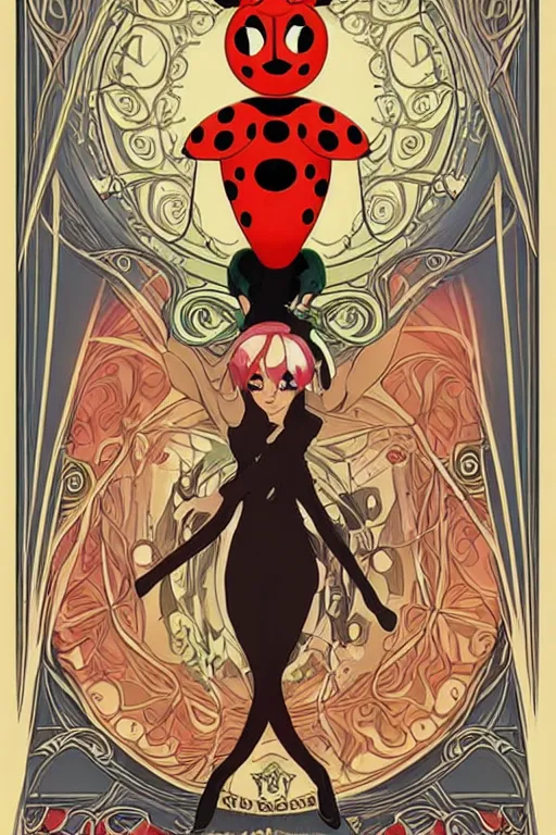 Image similar to art nouveau poster, miraculous ladybug