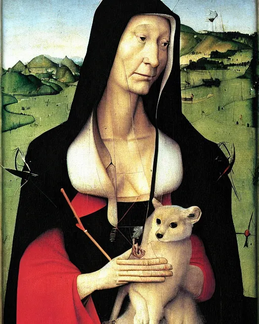 Image similar to Lady with an Ermine by Leonardo painting by Hieronymus Bosch