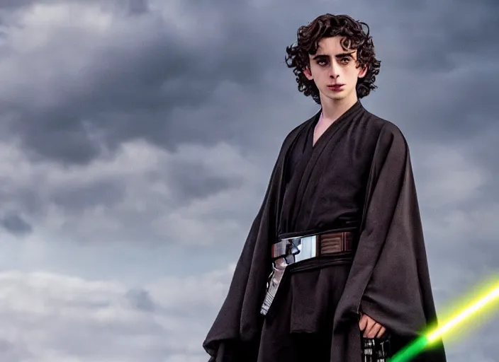 Image similar to timothee chalamet plays anakin skywalker in the live action remake of star wars revenge of the sith, 3 5 mm photography, highly detailed, cinematic lighting, standing pose, 4 k