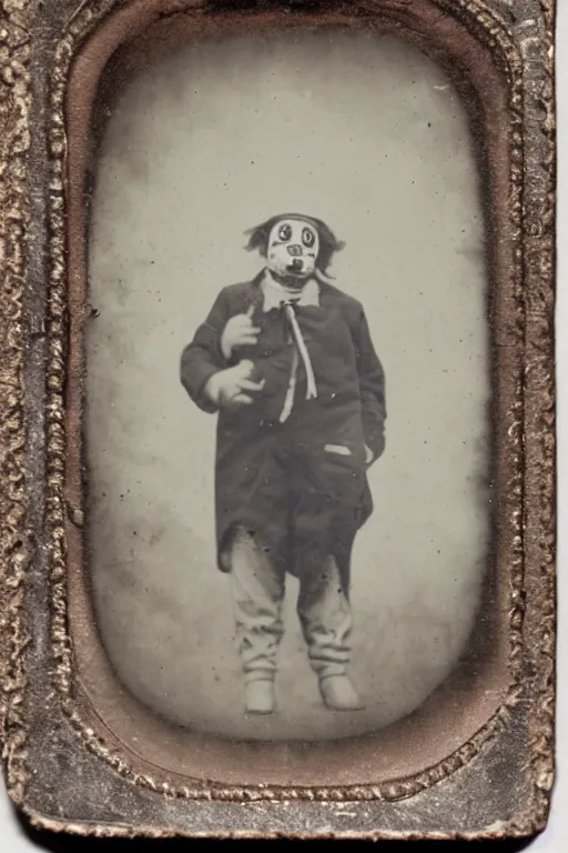 Image similar to a tintype photo of a clown