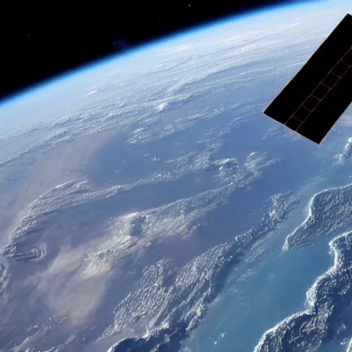 Image similar to view from the international space station window as a large asteroid strikes the surface of the earth.