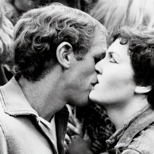 Image similar to steve mcqueen kissing two woman,