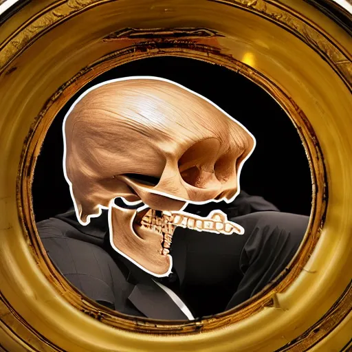 Image similar to a cross section of donald trump's skull containing a small man in a reclining chair