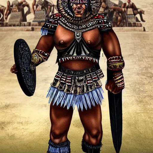 Image similar to aztec warrior mega chad realistic