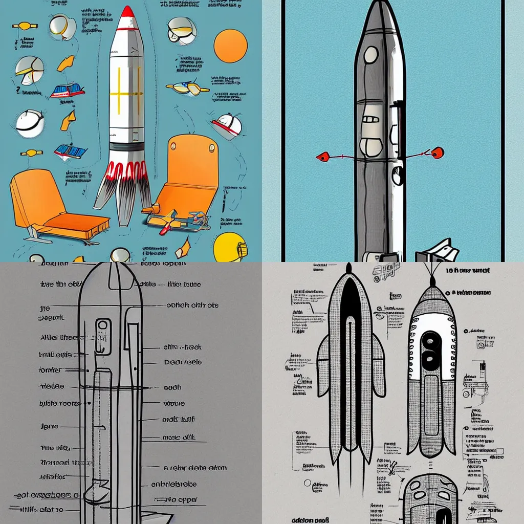 Prompt: IKEA instructions for building a rocket ship, Wallace and Grommet, detailed, sketch, illustration