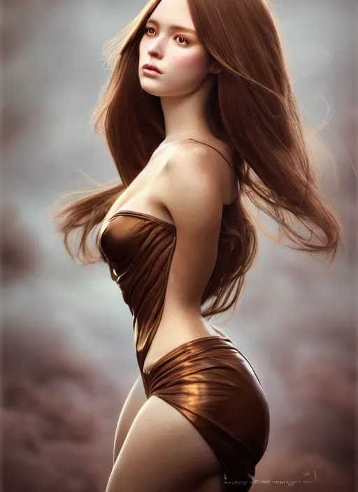 Image similar to a gorgeous female with long brown, hair photo by tim walker, realistic, full body shot, wide angle, sharp focus, 8 k high definition, insanely detailed, intricate, elegant, art by stanley lau and artgerm, floating embers