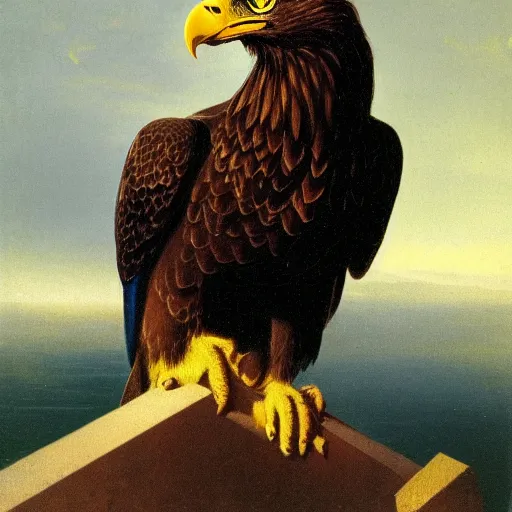 Prompt: noble hero portrait of an eagle outfitted in rogue attire, by jack kirby italo calvino and ivan aivazovsky,