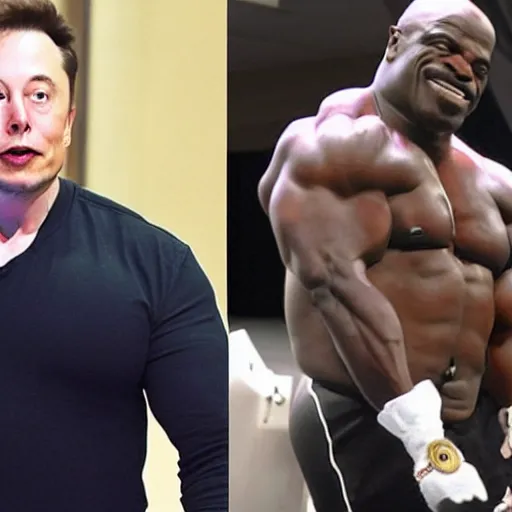 Image similar to elon musk with ronnie coleman's physique