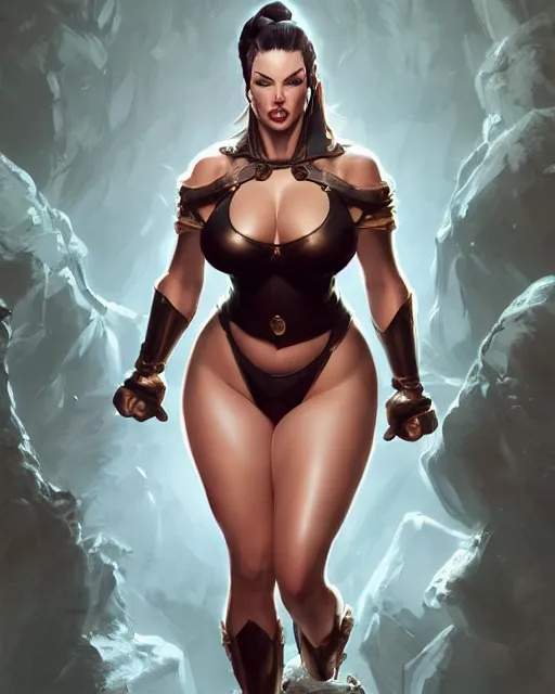 Image similar to full body portrait of Angela White by Stanley Artgerm Lau, WLOP, Rossdraws, frank frazetta, Andrei Riabovitchev, Marc Simonetti, tranding on artstation