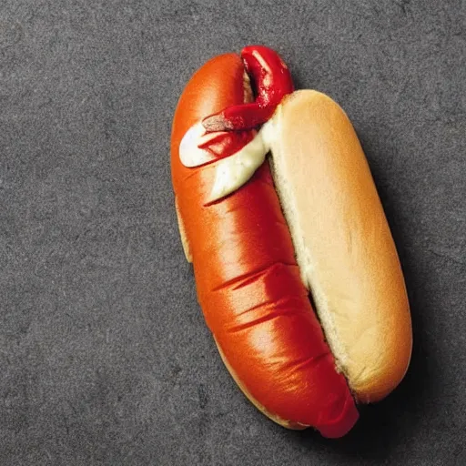 Image similar to a hotdog biting its tail