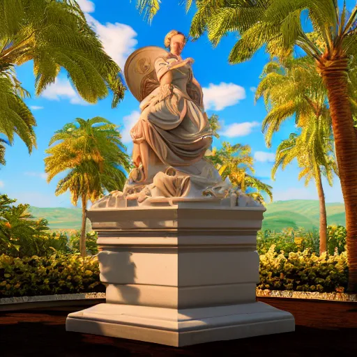 Image similar to baroque vaporwave statue, trending on art station, 4k UHD, 8k, painting illustration, high detail, rendered in unreal engine, 3d render, god rays, volumetric lighting, award winning, photorealistic, vegetation